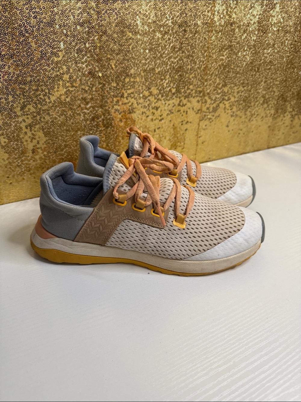 OluKai Women's Wailuku Beige Peach Gray Lace-Up Sneakers - Picture 2 of 8